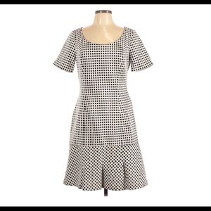 Nine West Black White Checkered Ruffle Hem Dress